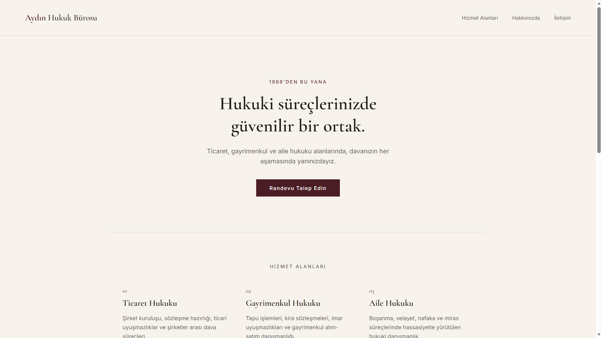 Aydın Hukuk Bürosu web sitesi